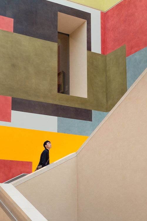 Colorful stairway representing brand evolution journey